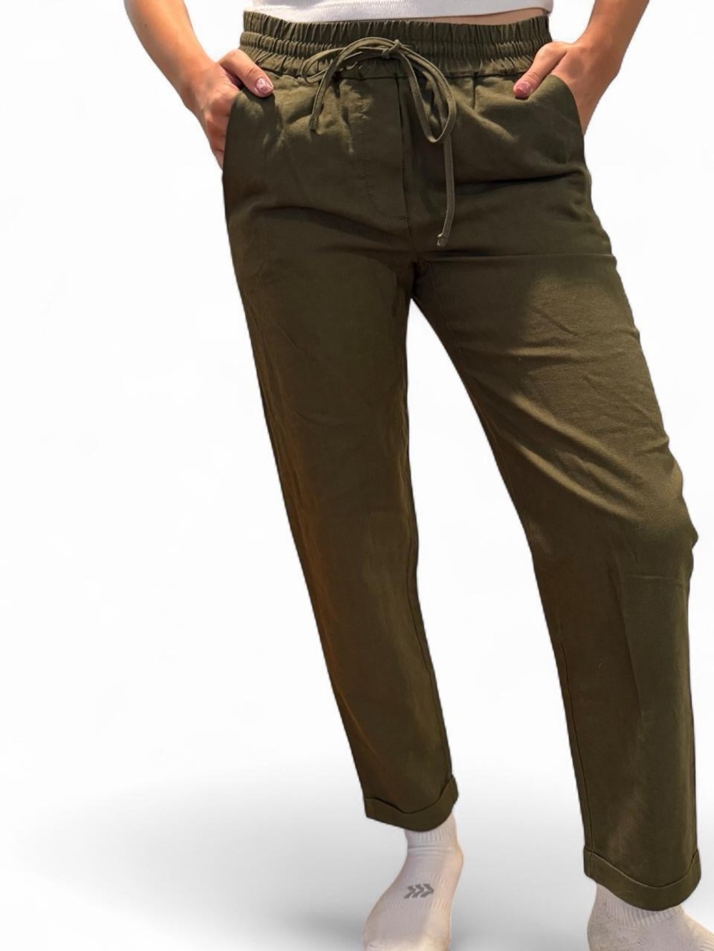 J. Crew Olive Drawstring Women’s Linen Blend Pants 00